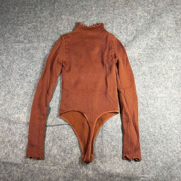 Free People Intimately Bodysuit Women’s M/L Lettuce Trim Burnt Orange Mock - Picture 7 of 7